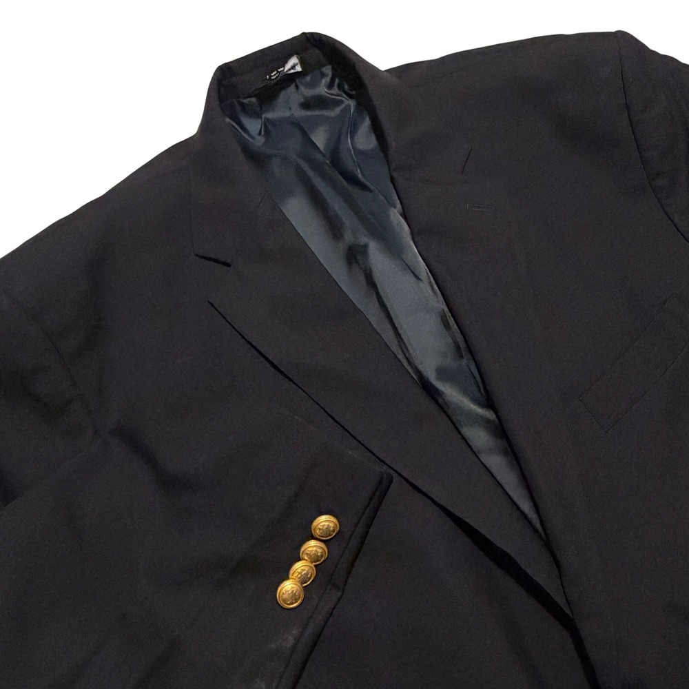 Jos A Bank Executive Navy Blue 100% Wool Blazer Gold Crest Buttons 46R